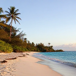 Caribbean Holidays, January Birdwatching, Relaxed Caribbean beach at golden afternoon light with tropical vegetation and distant seabirds