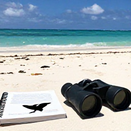 Caribbean Holidays, January Birdwatching, Relaxed January birdwatching holiday scene in the Cayman Islands, combining tropical coastline, field guide and binoculars