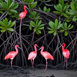 Caribbean Holidays, January Birdwatching, Scarlet ibis and other colourful birds gathered among mangrove roots at dawn in the Caroni Swamp, Trinidad