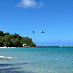 Caribbean Holidays, January Birdwatching, Tropical coastline and quiet bay in Saint Vincent and the Grenadines with seabirds flying above the water