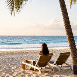 Caribbean Holidays, January Business Class, Business class holidaymaker enjoying a quiet beachfront lounge in the Dominican Republic during a warm January afternoon
