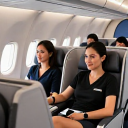 Caribbean Holidays, January Business Class, Business class travellers relaxing in a comfortable aircraft cabin before a sunny Caribbean holiday