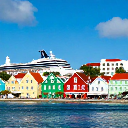 Caribbean Holidays, January Business Class, Colourful Charlotte Amalie waterfront in St Thomas with historic buildings, cruise ships and shoppers