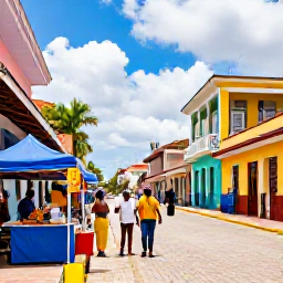 Caribbean Holidays, January Business Class, Colourful Port of Spain street scene in Trinidad with local food stalls, historic buildings and lively Caribbean atmosphere
