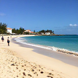Caribbean Holidays, January Business Class, Golden sandy beach and clear turquoise sea at Orient Bay, Saint Martin, Caribbean, a few visitors, bright January sunshine, realistic travel photography