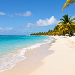 Caribbean Holidays, January Business Class, Sunny Caribbean beach in Tobago with clear turquoise water, soft golden sand, palm trees and a quiet holiday atmosphere