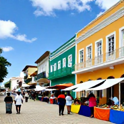 Caribbean Holidays, January Caribbean Culture, Historic Caribbean town with colourful buildings, colonial architecture and people exploring a lively market