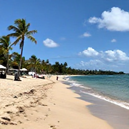 Caribbean Holidays, January Caribbean Escape, Golden sandy beach in Puerto Rico with calm turquoise water, palm trees and travellers relaxing in the January sunshine