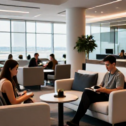 Caribbean Holidays, January Caribbean Holidays, Business class travellers relaxing in a modern airport lounge before a Caribbean flight