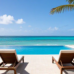 Caribbean Holidays, January Caribbean Holidays, Elegant beachfront Caribbean resort with a private terrace, sun loungers and clear blue sea