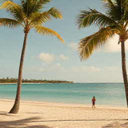 Caribbean Holidays, January Caribbean Holidays, Golden Caribbean beach with calm turquoise water, palm trees and a traveller arriving in January sunshine