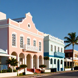 Caribbean Holidays, January City Breaks, Bright January morning in Nassau, Bahamas, with pastel colonial buildings, palm trees and a clear blue sky