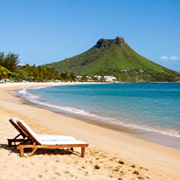 Caribbean Holidays, January City Breaks, Golden sandy beach near Basseterre with calm turquoise water, sun loungers and green hills in the background on a clear January day