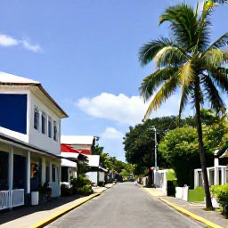 Caribbean Holidays, January City Breaks, Relaxed travellers enjoying a sunny Basseterre street with tropical greenery, historic buildings and a clear blue Caribbean sky