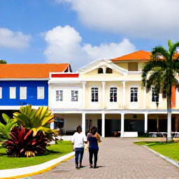 Caribbean Holidays, January City Breaks, Visitors walking through Independence Square in Basseterre, surrounded by colonial architecture, tropical plants and local city life