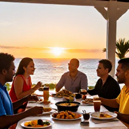 Caribbean Holidays, January Cooking Holidays, A beautifully prepared Dominican meal shared by travellers and local hosts at sunset on a Caribbean terrace