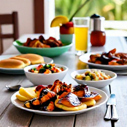 Caribbean Holidays, January Cooking Holidays, A rustic Caribbean table in St Croix set for a local food tasting, with grilled seafood, johnnycakes, tropical salad and rum punch