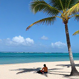 Caribbean Holidays, January Cooking Holidays, A sunny Caribbean beach in January with turquoise sea, palm trees and a relaxed traveller enjoying the warm weather