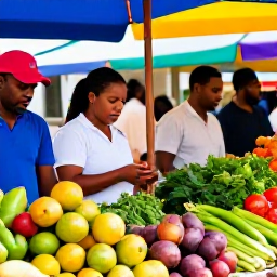 Caribbean Holidays, January Cooking Holidays, Colourful Caribbean market in Basseterre, Saint Kitts, with fresh tropical fruit, vegetables, herbs and friendly local stallholders
