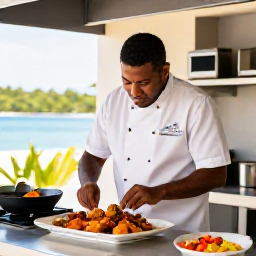 Caribbean Holidays, January Cooking Holidays, Friendly Dominican chef teaching visitors to prepare traditional food in a bright open-air kitchen