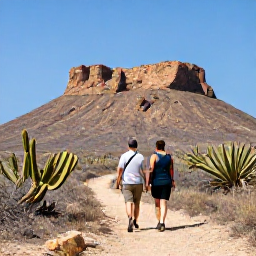 Caribbean Holidays, January Couples, A couple hiking through Cura&ccedil;ao's dry countryside with cacti, rugged rock formations and sunny blue skies