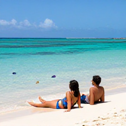 Caribbean Holidays, January Couples, A couple relaxing on a secluded Cura&ccedil;ao beach beside clear turquoise water and colourful snorkelling fish