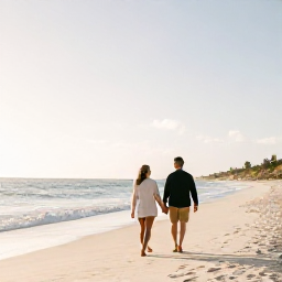 Caribbean Holidays, January Couples, A couple walking hand in hand along a quiet white-sand beach in Cura&ccedil;ao during a warm January morning