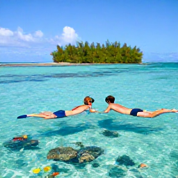 Caribbean Holidays, January Couples Holidays, A couple snorkelling in clear turquoise water near a small Grenadine island, colourful fish and coral visible beneath them