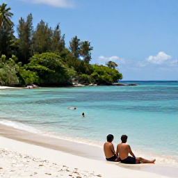 Caribbean Holidays, January Couples Holidays, A couple swimming and relaxing beside a secluded Caribbean beach in Montserrat, with calm turquoise water and tropical greenery