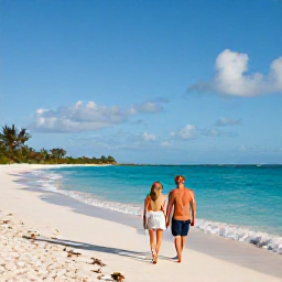 Caribbean Holidays, January Couples Holidays, A couple walking along the turquoise shoreline of Grace Bay Beach in Turks and Caicos during a warm January morning