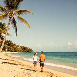 Caribbean Holidays, January Couples Holidays, A couple walking hand in hand along a quiet golden beach in Saint Lucia in warm January sunshine, with palm trees and turquoise sea