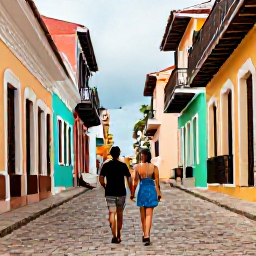 Caribbean Holidays, January Couples Holidays, Couple exploring colourful colonial street and historic buildings in Santo Domingo, Dominican Republic