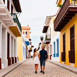 Caribbean Holidays, January Couples Holidays, Couple exploring colourful colonial streets and historic architecture in Santo Domingo, Dominican Republic