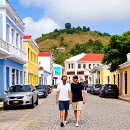Caribbean Holidays, January Couples Holidays, Couple exploring the colourful streets and waterfront of St George's, Grenada, with historic buildings and hillside views
