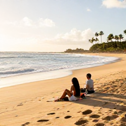 Caribbean Holidays, January Couples Holidays, Couple relaxing on a quiet golden beach near San Juan, Puerto Rico, with gentle waves and tropical sunlight