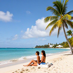 Caribbean Holidays, January Couples Holidays, Couple relaxing on a quiet sandy beach with turquoise water and palm trees in Sint Maarten