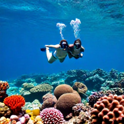 Caribbean Holidays, January Couples Holidays, Couple snorkelling above a colourful coral reef in clear Caribbean water near St John, United States Virgin Islands