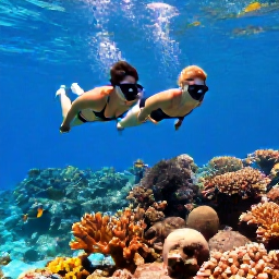 Caribbean Holidays, January Couples Holidays, Couple snorkelling above a colourful coral reef near The Bahamas, tropical fish visible in clear shallow water under bright January sunlight