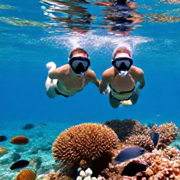 Caribbean Holidays, January Couples Holidays, Couple snorkelling above colourful coral and tropical fish in clear Caribbean water near Turks and Caicos