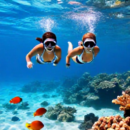 Caribbean Holidays, January Couples Holidays, Couple snorkelling in crystal-clear Caribbean water near Grand Cayman, colourful tropical fish and coral reef visible below