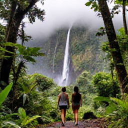 Caribbean Holidays, January Couples Holidays, Couple walking through El Yunque National Forest in Puerto Rico, surrounded by lush green rainforest, waterfalls and misty mountains