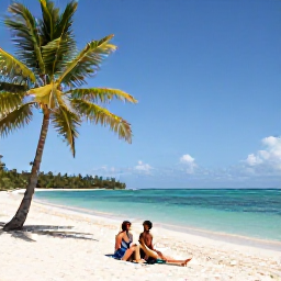 Caribbean Holidays, January Couples Holidays, Romantic couple relaxing on Grand Anse Beach in Grenada, white sand, palm trees and clear Caribbean water