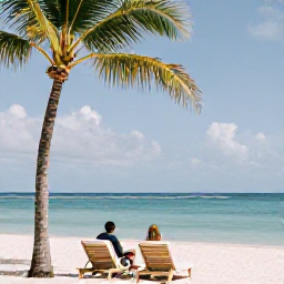 Caribbean Holidays, January Couples, Quiet Caribbean beach in Barbados with two sun loungers, palm trees and calm blue water