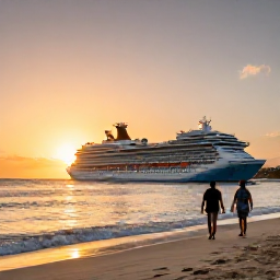Caribbean Holidays, January Cruises, A couple walking along a quiet Caribbean beach at sunset after a day of cruising