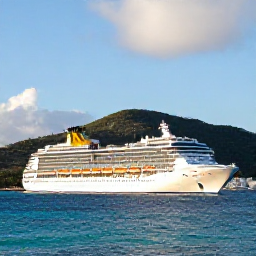 Caribbean Holidays, January Cruises, A cruise ship approaching Charlotte Amalie harbour in St Thomas on a bright January morning, turquoise Caribbean water and green hills in the background