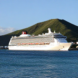 Caribbean Holidays, January Cruises, A modern cruise ship approaching Port Zante in Basseterre, Saint Kitts, on a bright January morning with calm turquoise water and green volcanic hills behind