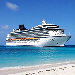 Caribbean Holidays, January Cruises, A modern cruise ship approaching the turquoise waters and white sandy beaches of Grand Turk in bright January sunshine