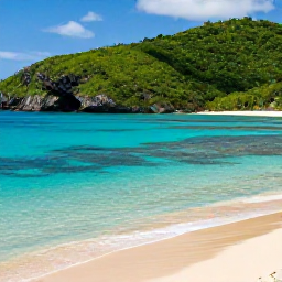 Caribbean Holidays, January Cruises, A quiet tropical beach on St John with clear shallow water, snorkellers near a coral reef and lush green hills