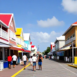 Caribbean Holidays, January Culture Holidays, Bustling Philipsburg boardwalk and Front Street in Sint Maarten, with colourful buildings, local shoppers and Caribbean sunshine
