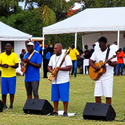 Caribbean Holidays, January Culture, Local musicians performing rake-and-scrape style Caribbean music at an outdoor community gathering in Turks and Caicos